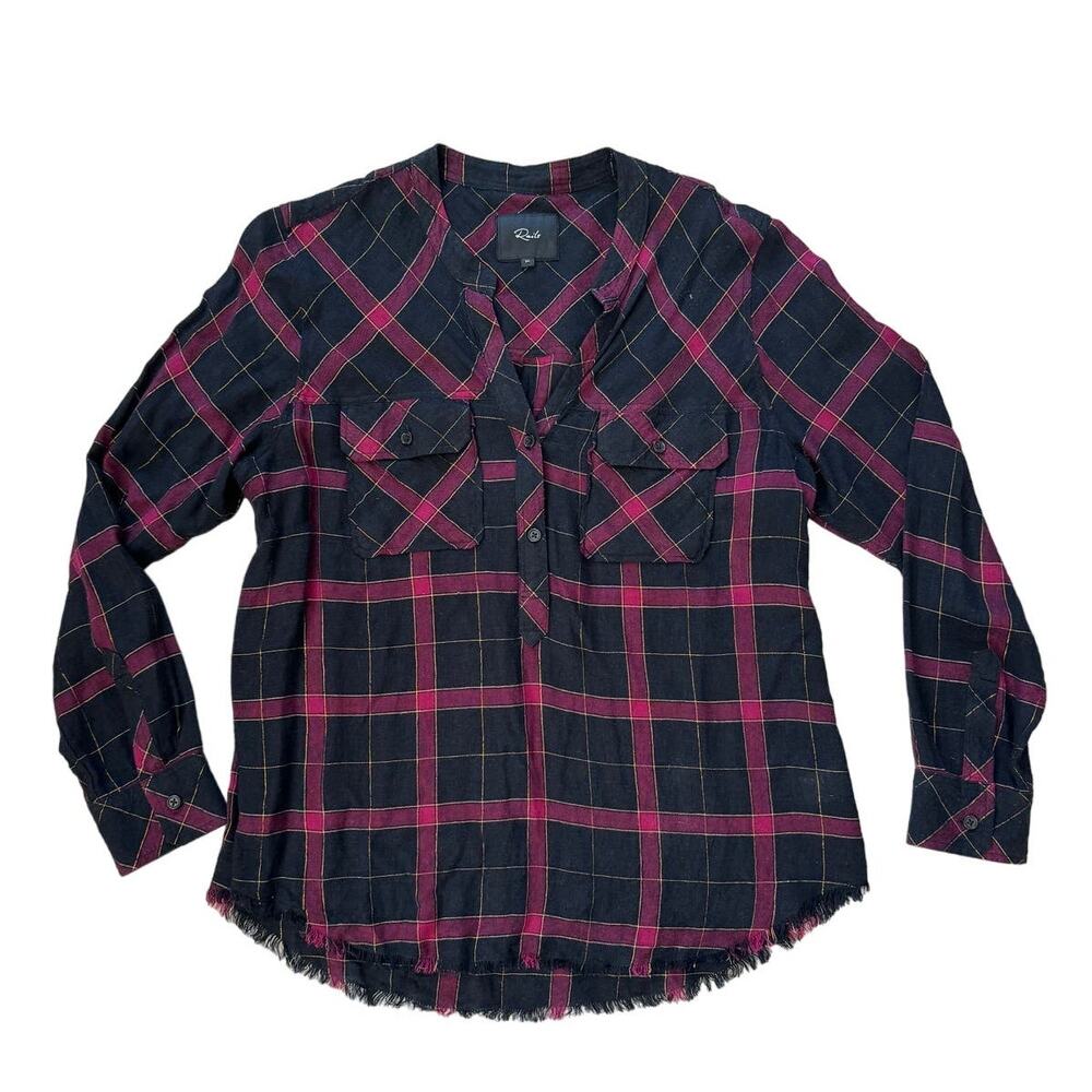 Rails Redding Frayed Plaid Button-Down Shirt, Bla… - image 1